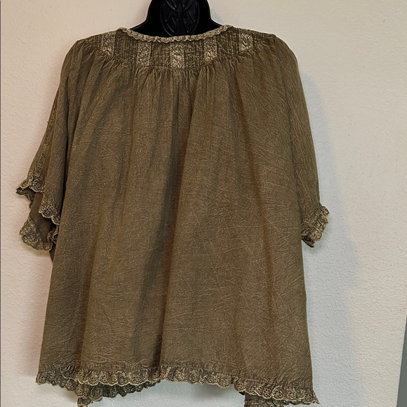 Lace Trimmed Brown Women's Top - Picture 5 of 5